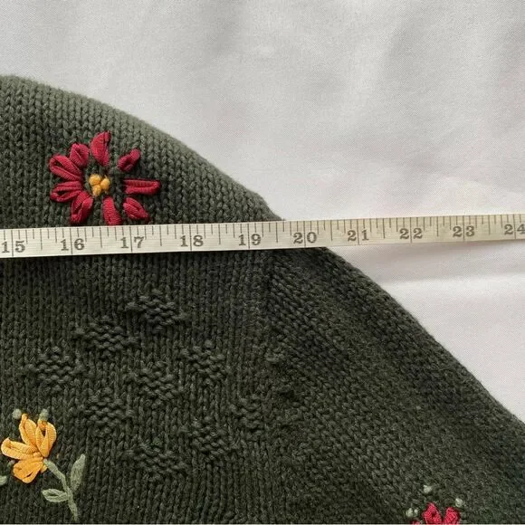 Vtg 90's Christopher & Banks Green Hand Embroidered Cottage Cardigan Size Large - Picture 12 of 14